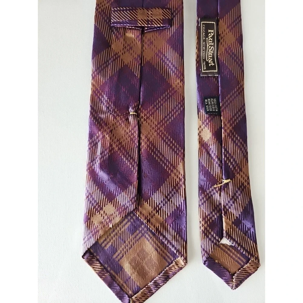 Paul Stuart Brown‎ Purple Plaid Design Handmade 100% Silk Neck Tie Made in Italy